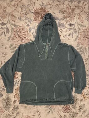 Vintage Non Fiction Washed Slate Green Quarter-Zip Hoodie